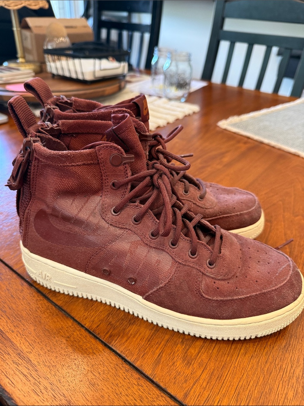 Nike High-Top Air Force 1s in Deep Burgundy with White Sole